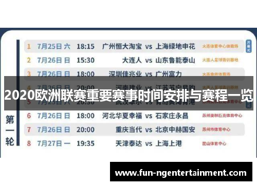 2020欧洲联赛重要赛事时间安排与赛程一览